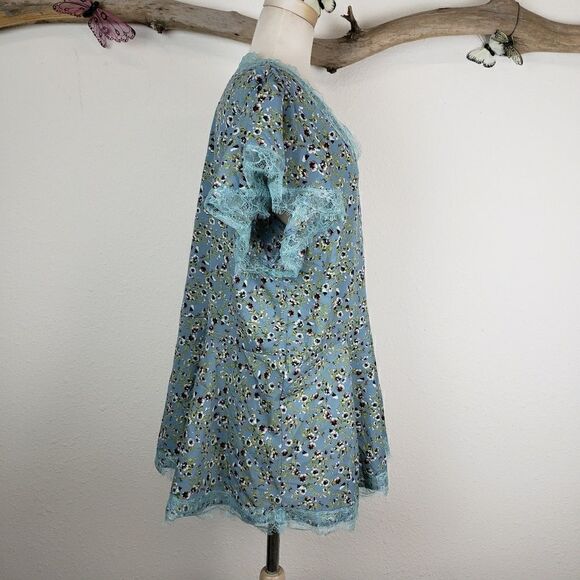 Suzanne Betro floral peplum blouse raw lace trim - Picture 6 of 7